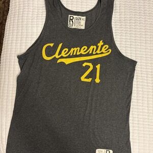 Roots Of Fight Men's Roberto Clemente # 21 Grey Tank Top, XL
